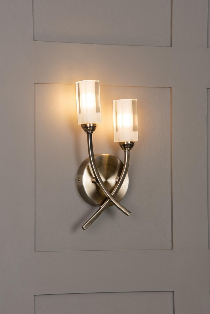 Dar Lighting Morgan Double Wall Bracket Antique Brass • MOR0975