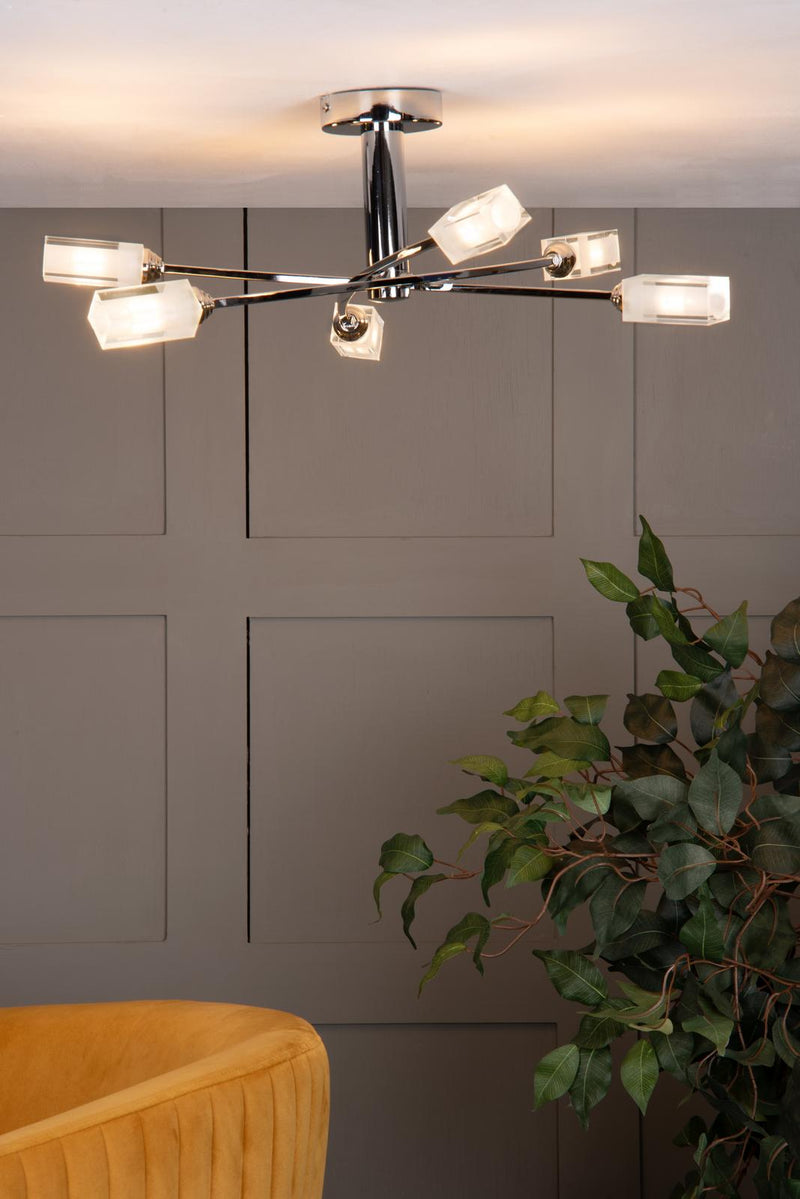 Dar Lighting Morgan 6 Light Semi Flush Polished Chrome • MOR6450
