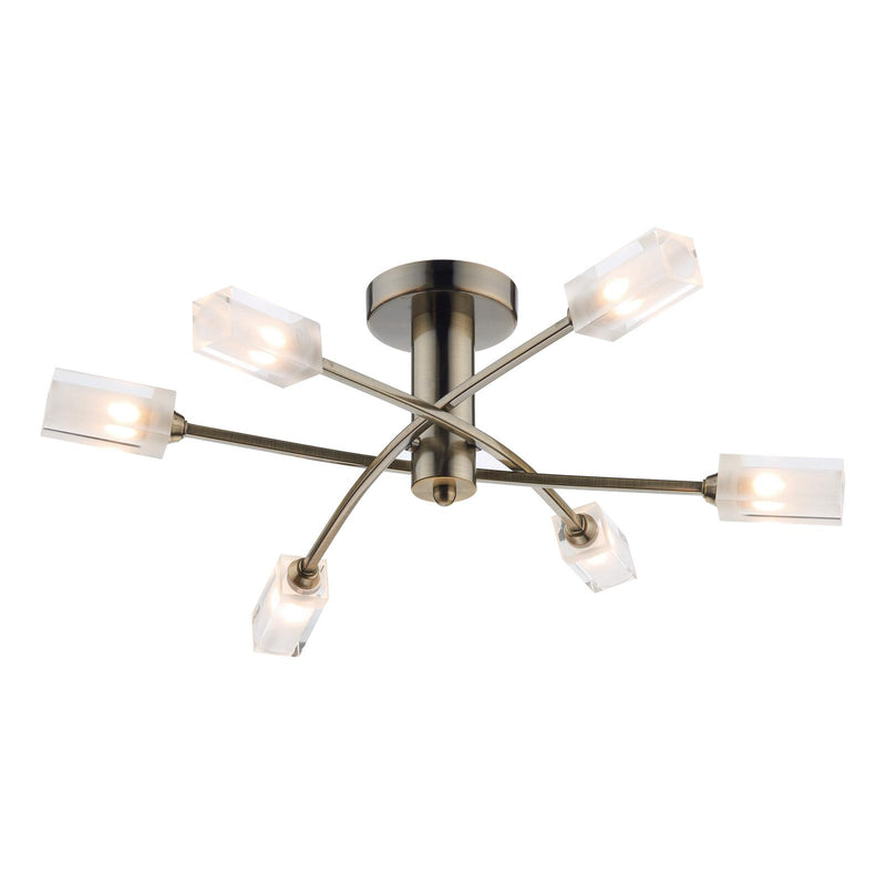 Dar Lighting Morgan 6 Light Semi Flush Antique Brass • MOR6475