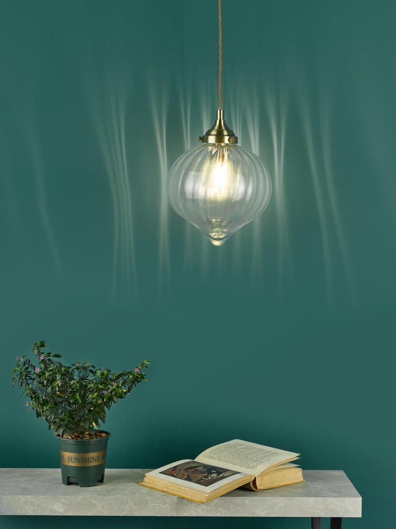 Dar Lighting Mya Pendant Antique Brass Glass • MYA0175