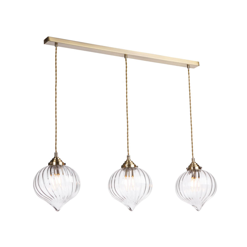 Dar Lighting Mya 3 Light Bar Pendant Antique Brass and Glass • MYA0375
