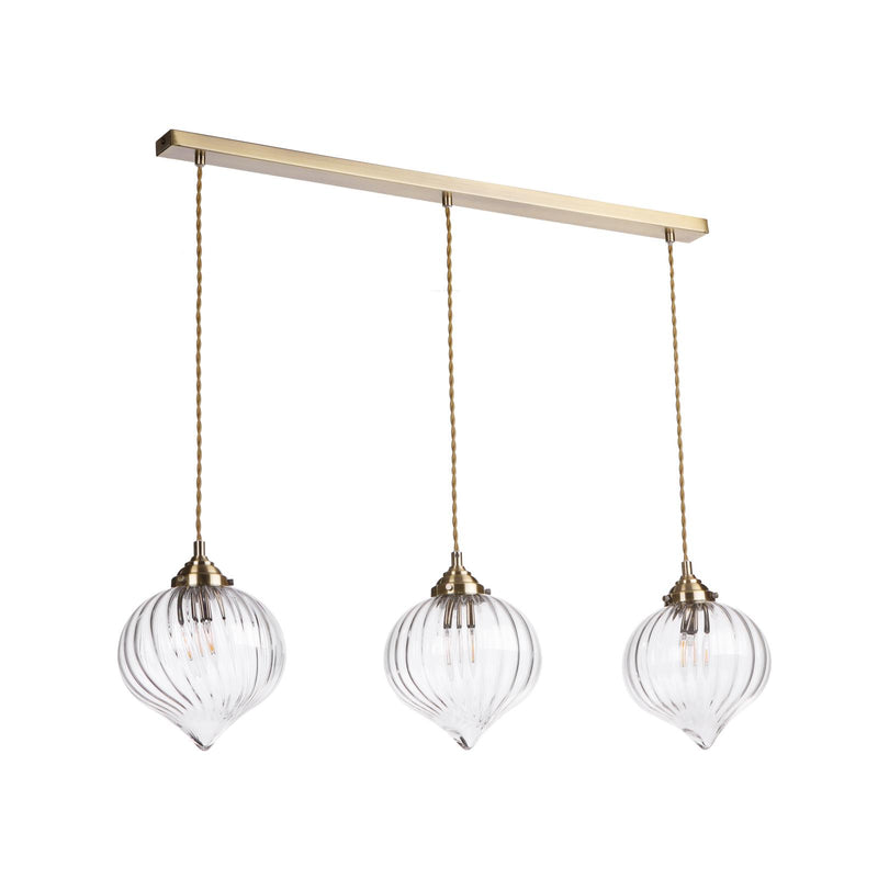 Dar Lighting Mya 3 Light Bar Pendant Antique Brass and Glass • MYA0375