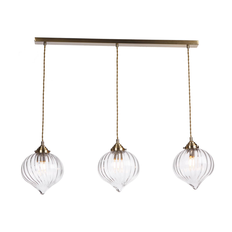 Dar Lighting Mya 3 Light Bar Pendant Antique Brass and Glass • MYA0375
