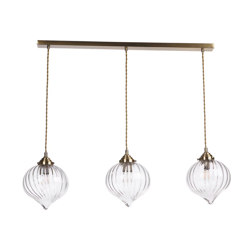 Dar Lighting Mya 3 Light Bar Pendant Antique Brass and Glass • MYA0375