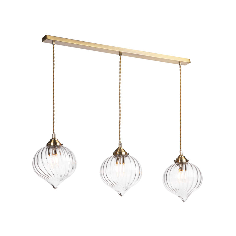 Dar Lighting Mya 3 Light Bar Pendant Antique Brass and Glass • MYA0375