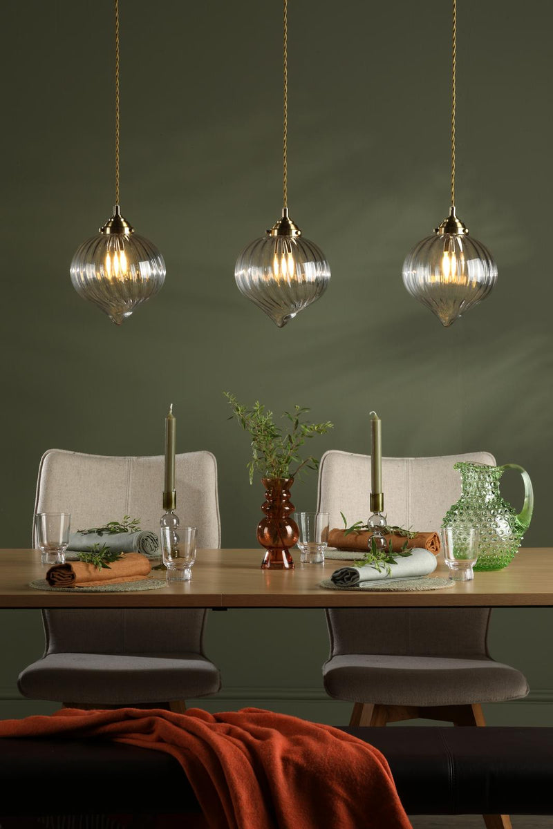 Dar Lighting Mya 3 Light Bar Pendant Antique Brass and Glass • MYA0375