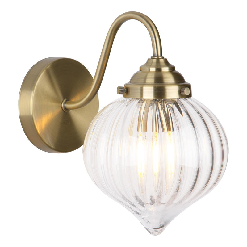 Dar Lighting Mya Wall Light Antique Brass and Glass • MYA0775