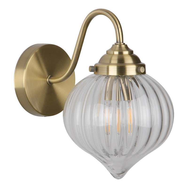 Dar Lighting Mya Wall Light Antique Brass and Glass • MYA0775