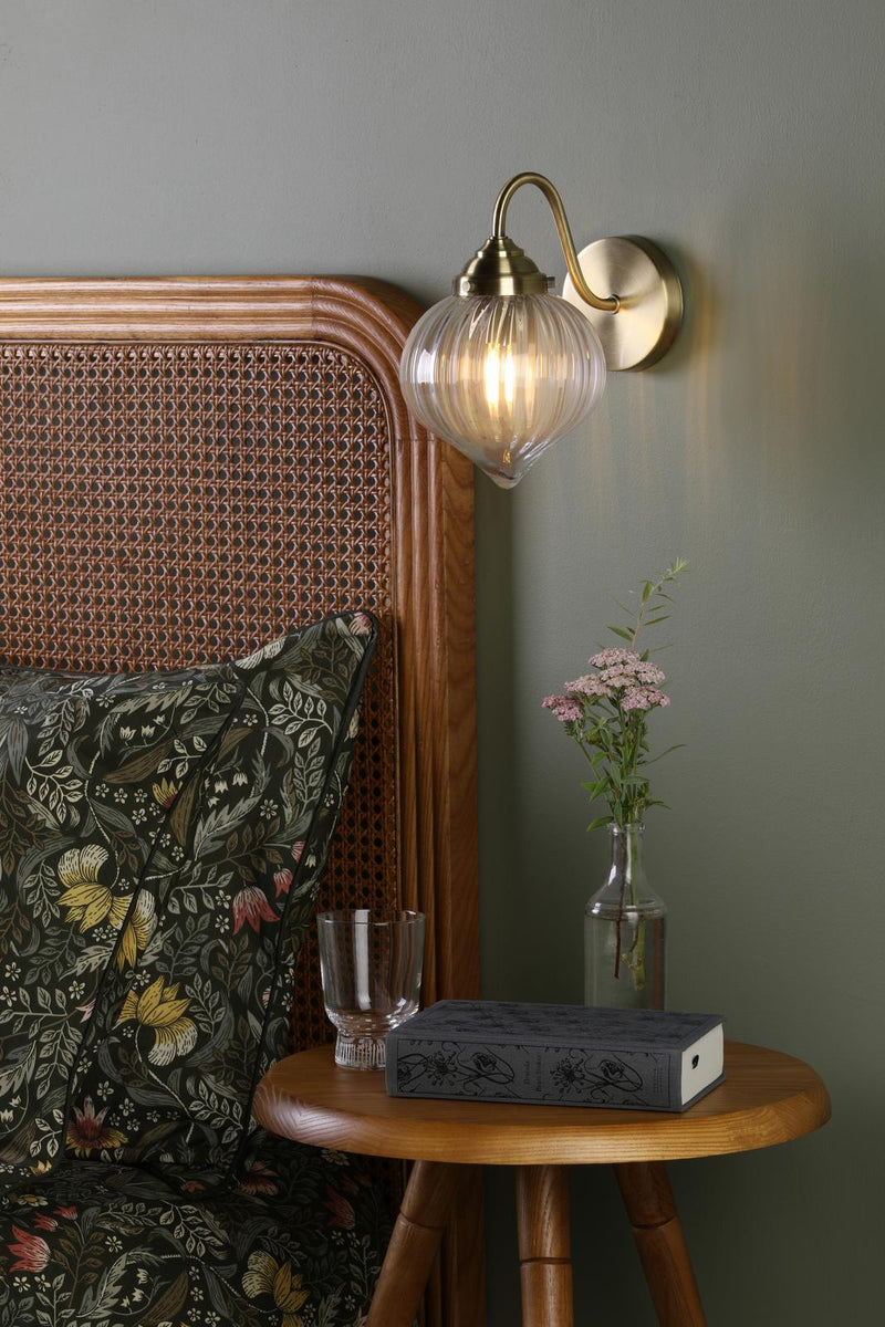 Dar Lighting Mya Wall Light Antique Brass and Glass • MYA0775