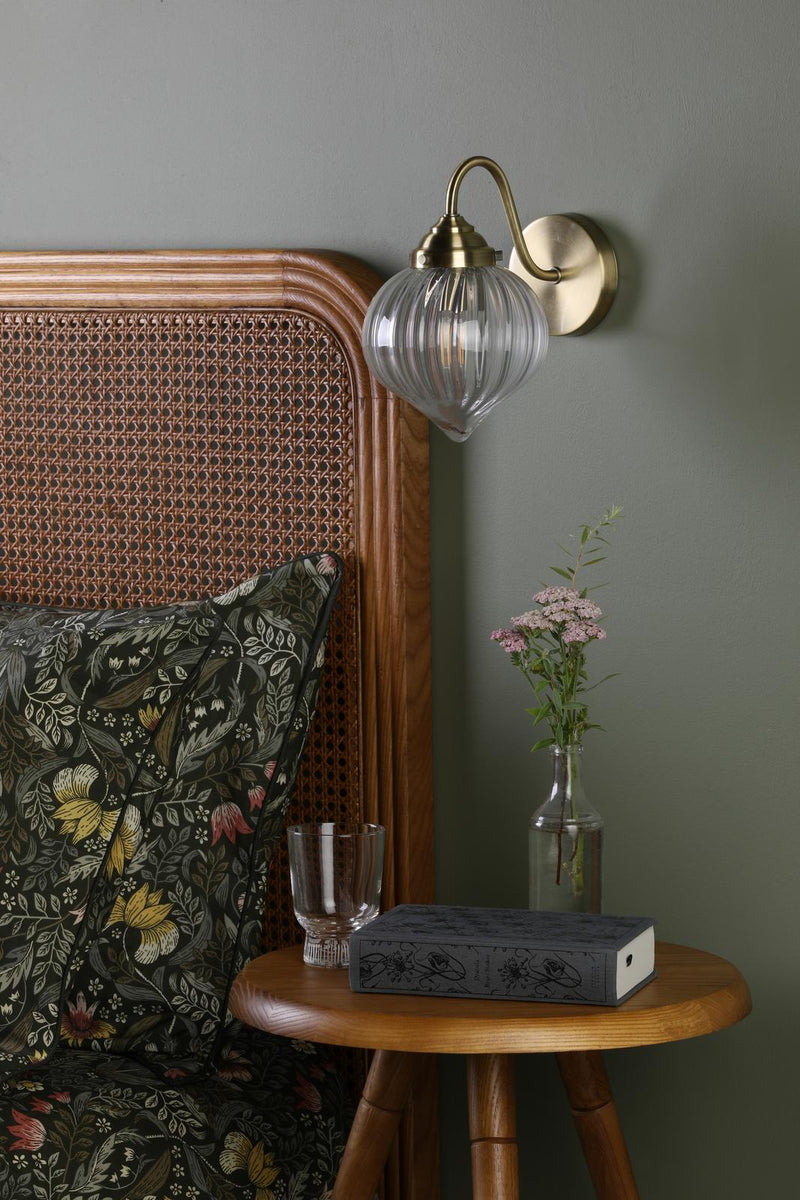 Dar Lighting Mya Wall Light Antique Brass and Glass • MYA0775