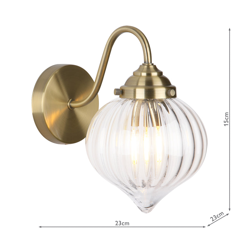 Dar Lighting Mya Wall Light Antique Brass and Glass • MYA0775
