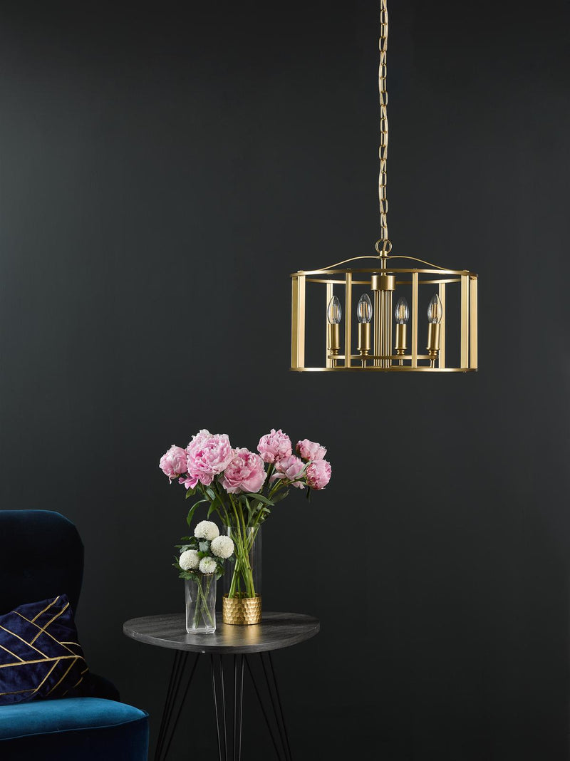 Dar Lighting Myka 4 Light Pendant Brushed Bronze • MYK0463