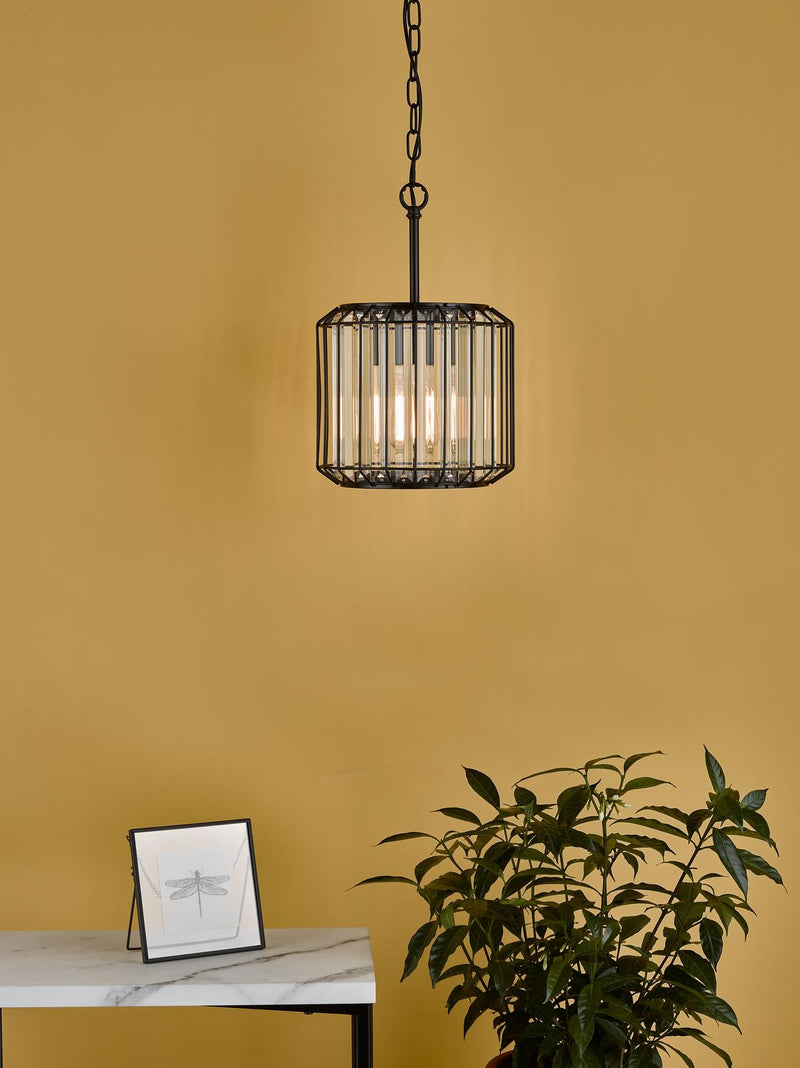 Dar Lighting Naeva Pendant Satin Black & Crystal • NAE0122