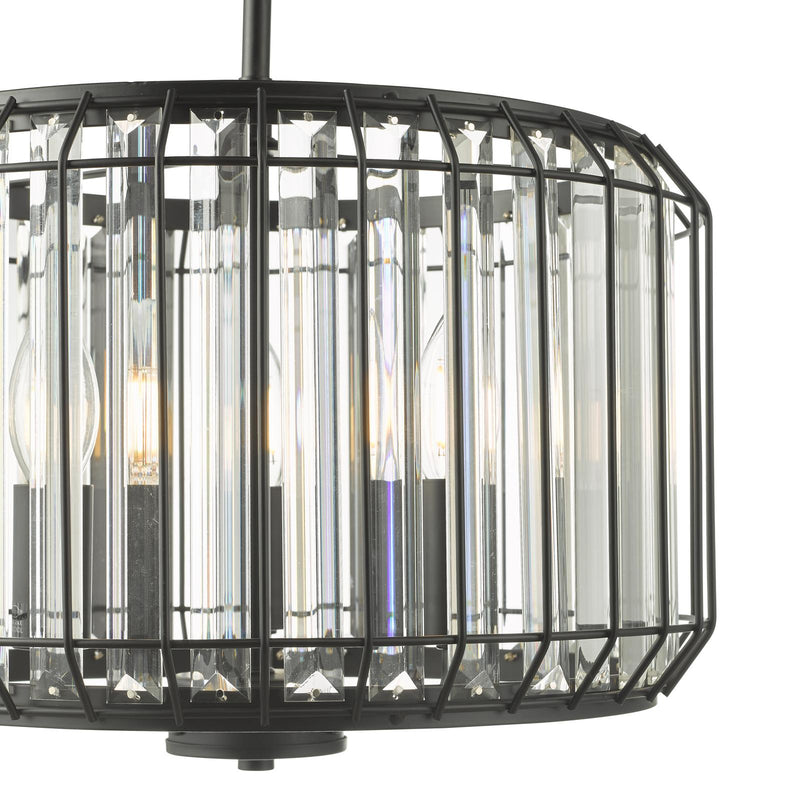 Dar Lighting Naeva 3 Light Pendant Satin Black Crystal • NAE0322