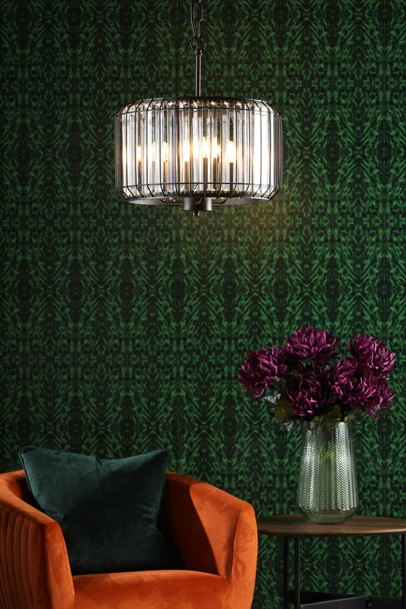 Dar Lighting Naeva 3 Light Pendant Satin Black Crystal • NAE0322