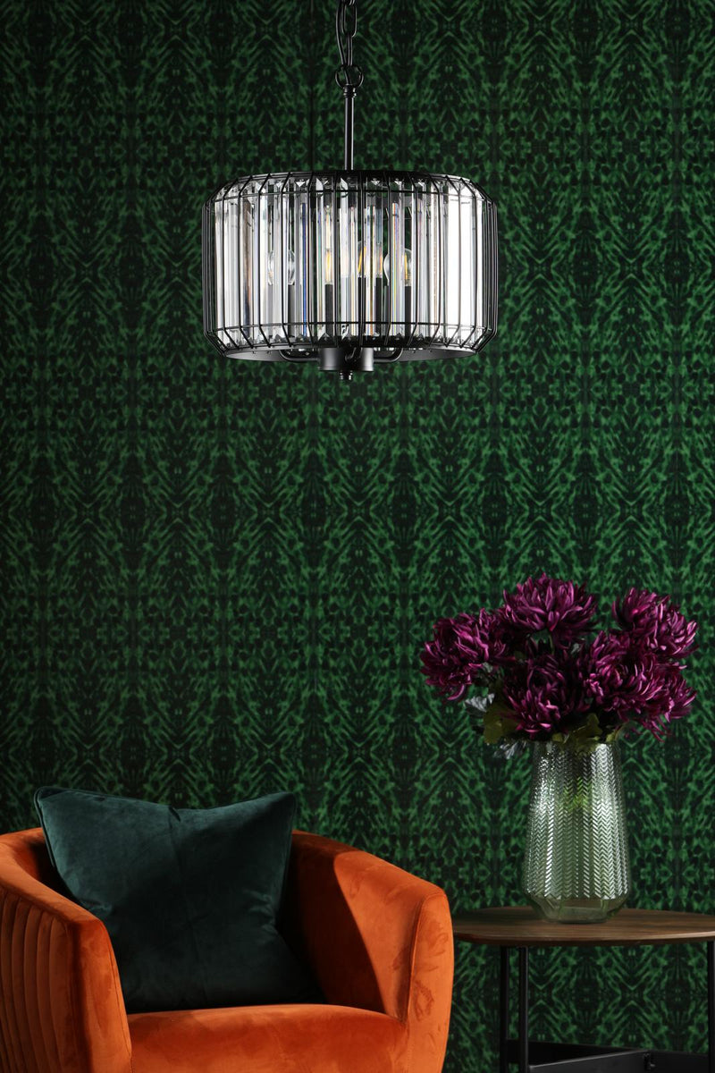 Dar Lighting Naeva 3 Light Pendant Satin Black Crystal • NAE0322
