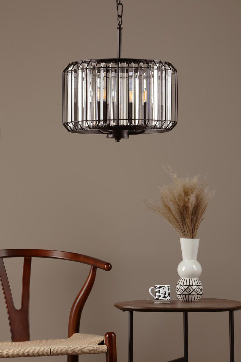 Dar Lighting Naeva 3 Light Pendant Satin Black Crystal • NAE0322