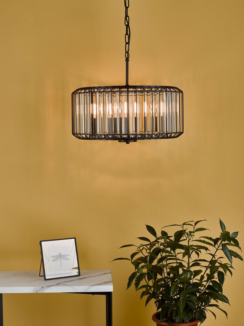 Dar Lighting Naeva 4 Light Pendant Satin Black Crystal • NAE0422
