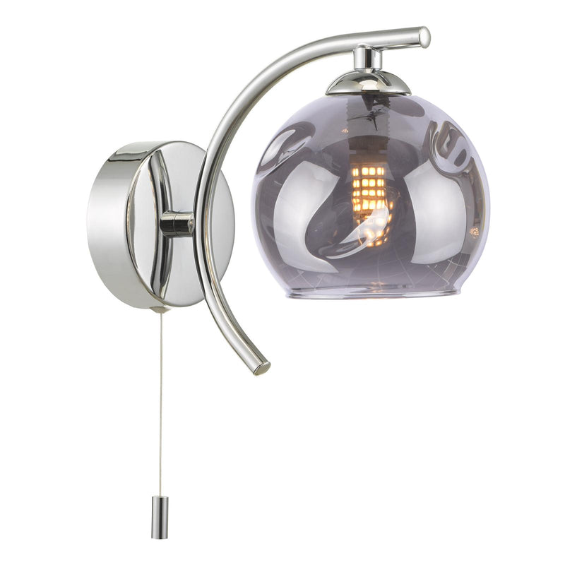 Dar Lighting Nakita Wall Light Polished Chrome With Organic Smoked Glass • NAK0750-15