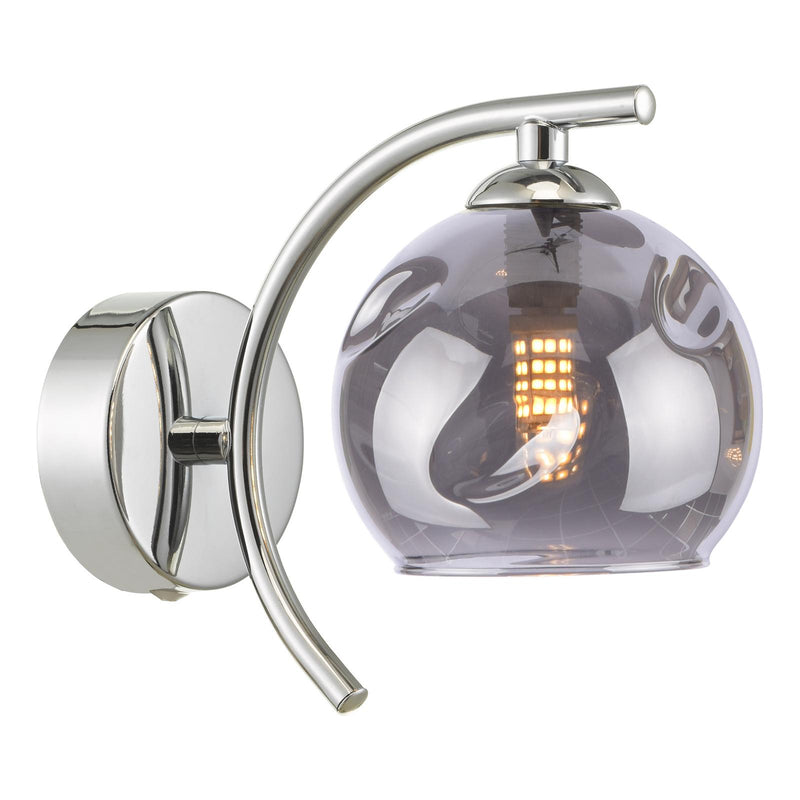 Dar Lighting Nakita Wall Light Polished Chrome With Organic Smoked Glass • NAK0750-15
