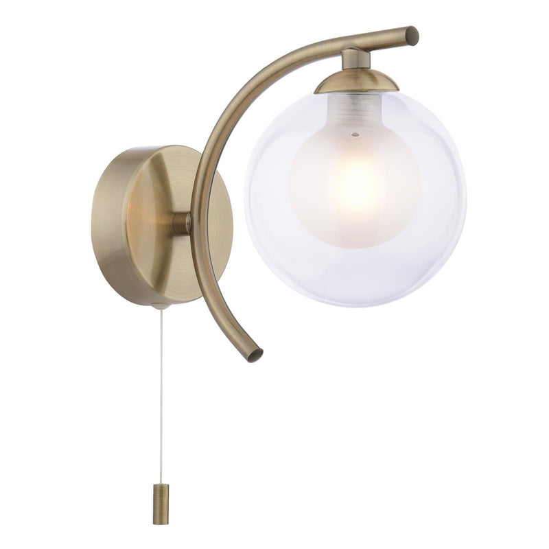 Dar Lighting Nakita Wall Light Antique Brass With Clear/Opal Glass • NAK0775-04