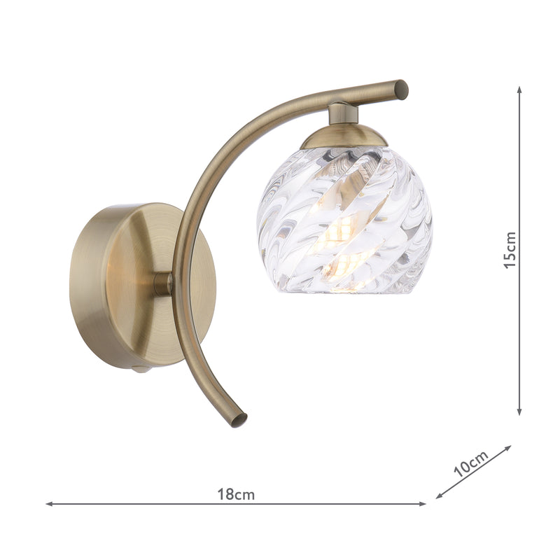 Dar Lighting Nakita Wall Light Antique Brass With Twisted Open Glass • NAK0775-05