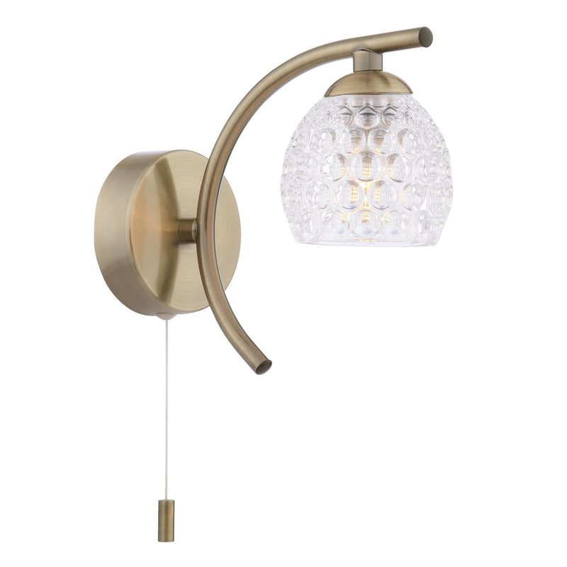 Dar Lighting Nakita Wall Light Antique Brass With Dimpled Open Glass • NAK0775-06