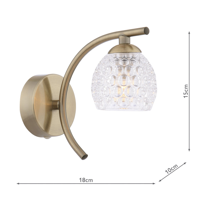 Dar Lighting Nakita Wall Light Antique Brass With Dimpled Open Glass • NAK0775-06