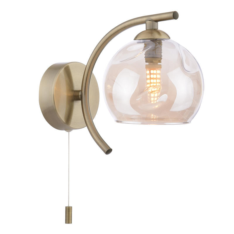 Dar Lighting Nakita Wall Light Antique Brass With Organic Amber Glass • NAK0775-16