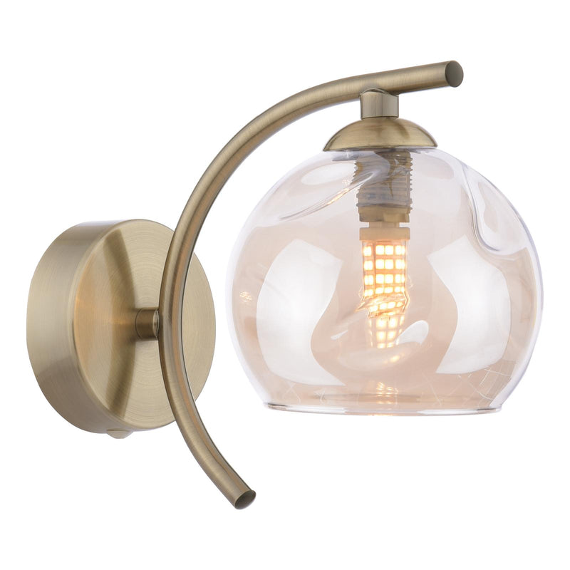 Dar Lighting Nakita Wall Light Antique Brass With Organic Amber Glass • NAK0775-16
