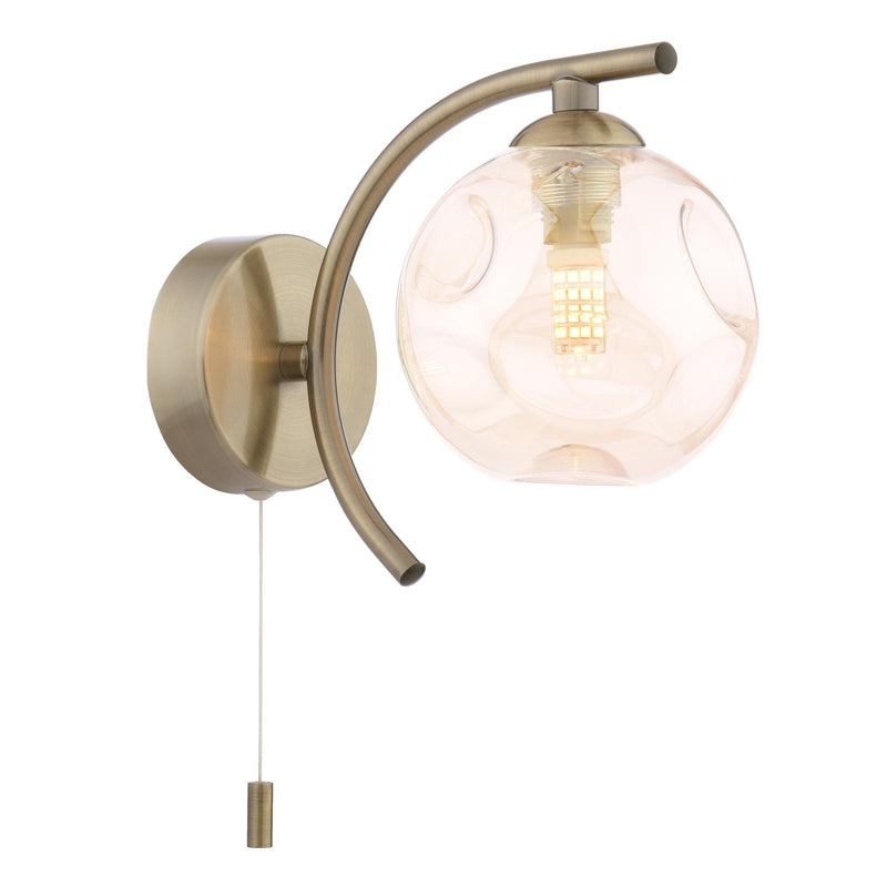 Dar Lighting Nakita Wall Light Antique Brass With Closed Organic Amber Glass • NAK0775-27