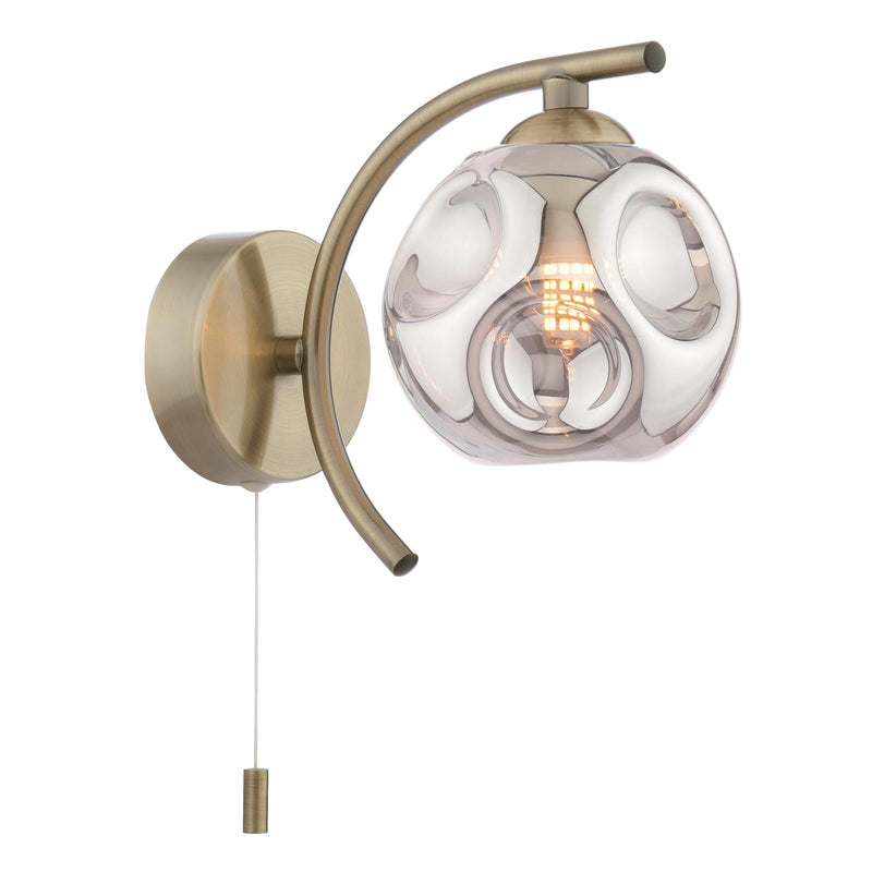 Dar Lighting Nakita Wall Light Antique Brass With Closed Organic Smoked Glass • NAK0775-28