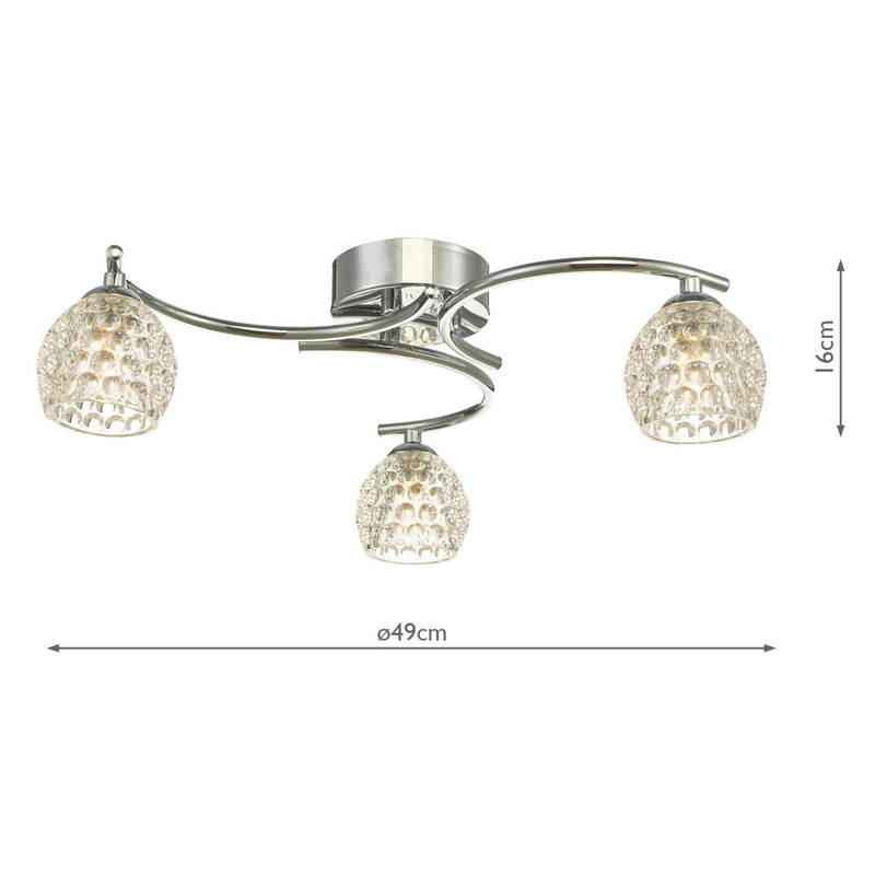 Dar Lighting Nakita 3 Light Semi Flush Polished Chrome With Dimpled Open Glass • NAK5350-06