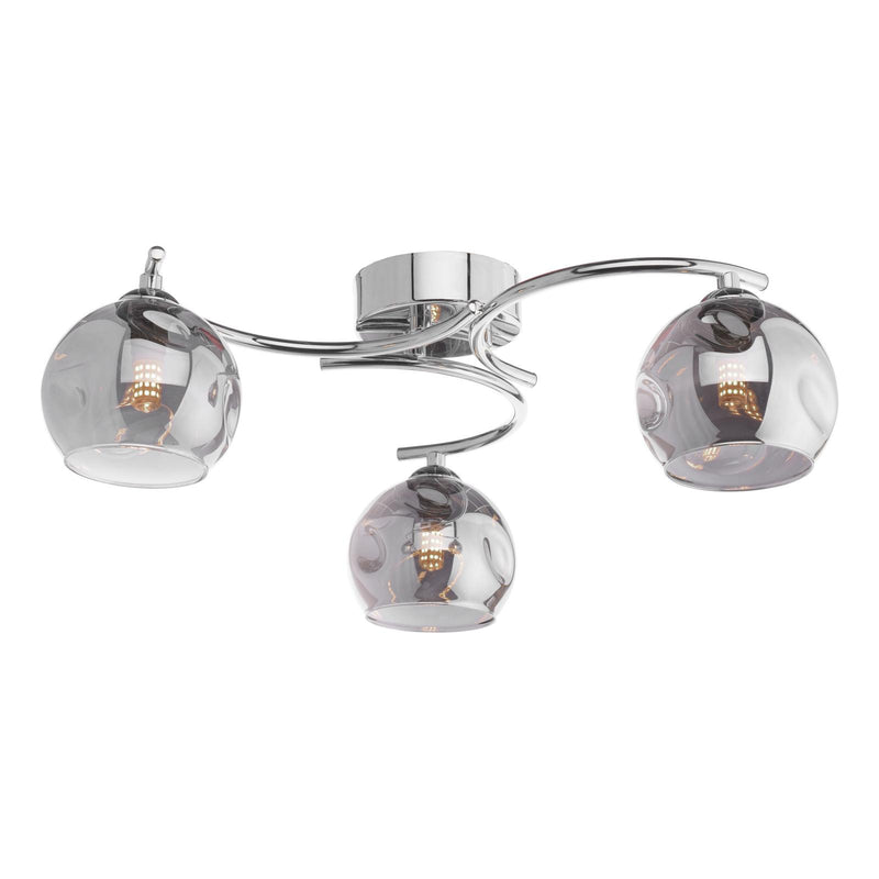 Dar Lighting Nakita 3 Light Semi Flush Polished Chrome With Organic Smoked Glass • NAK5350-15