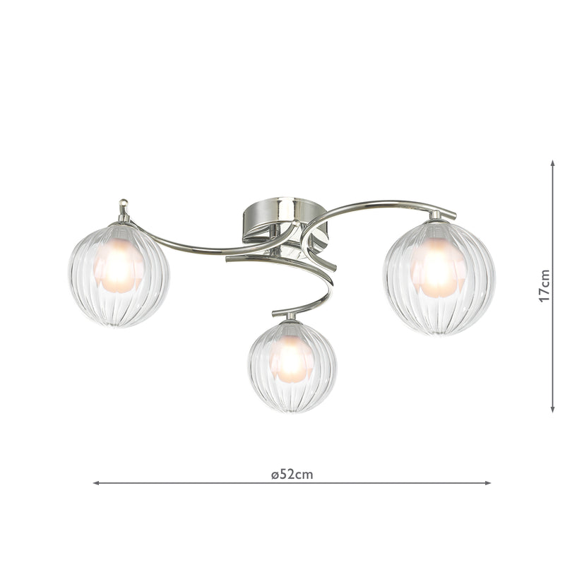 Dar Lighting Nakita 3 Light Semi Flush Polished Chrome With Clear/Opal Glass • NAK5350-20