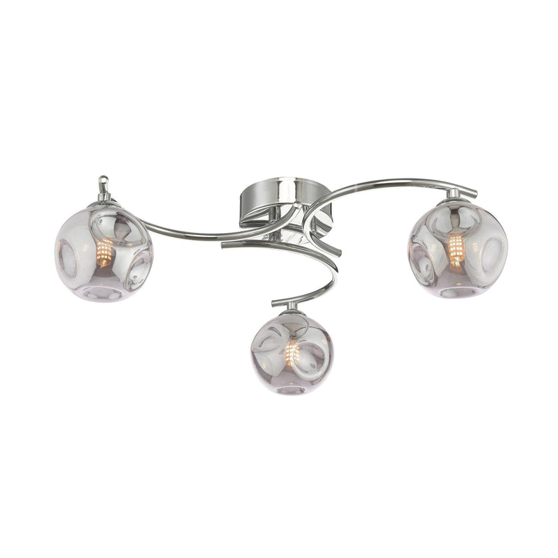 Dar Lighting Nakita 3 Light Semi Flush Polished Chrome With Closed Organic Smoked Glass • NAK5350-28