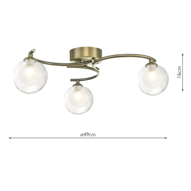 Dar Lighting Nakita 3 Light Semi Flush Antique Brass With Clear/Opal Glass • NAK5375-04