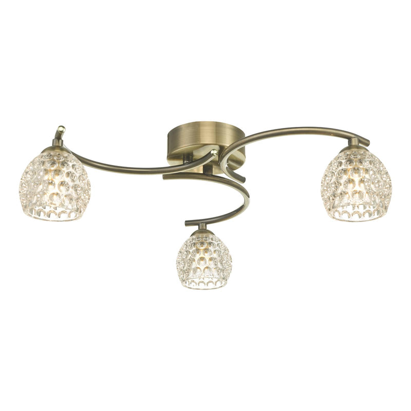 Dar Lighting Nakita 3 Light Semi Flush Antique Brass With Dimpled Open Glass • NAK5375-06