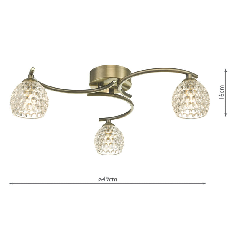 Dar Lighting Nakita 3 Light Semi Flush Antique Brass With Dimpled Open Glass • NAK5375-06