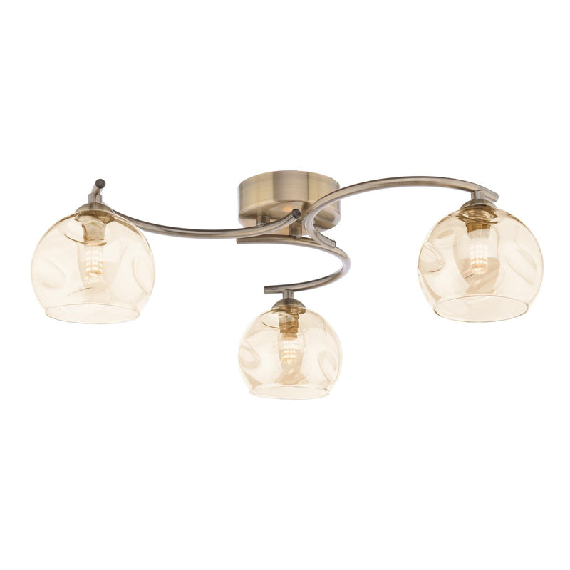 Dar Lighting Nakita 3 Light Semi Flush Antique Brass With Organic Amber Glass • NAK5375-16