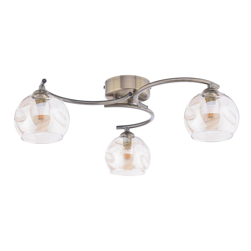 Dar Lighting Nakita 3 Light Semi Flush Antique Brass With Organic Amber Glass • NAK5375-16