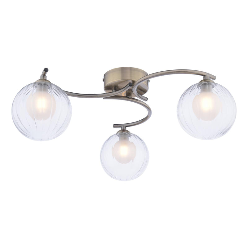 Dar Lighting Nakita 3 Light Semi Flush Antique Brass With Clear/Opal Glass • NAK5375-20