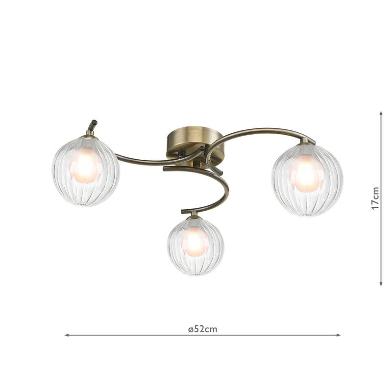 Dar Lighting Nakita 3 Light Semi Flush Antique Brass With Clear/Opal Glass • NAK5375-20