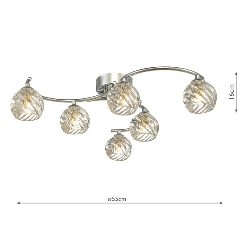 Dar Lighting Nakita 6lt Semi Flush Polished Chrome With Twisted Open Glass • NAK6450-05