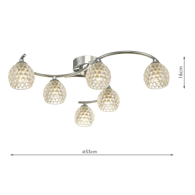 Dar Lighting Nakita 6lt Semi Flush Polished Chrome With Dimpled Open Glass • NAK6450-06