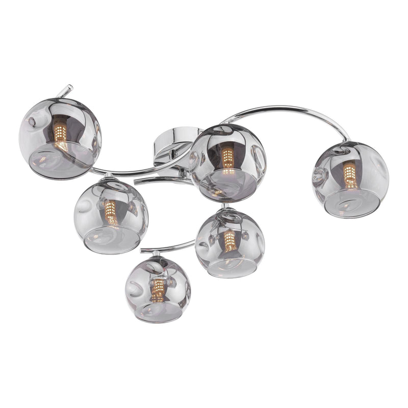 Dar Lighting Nakita 6lt Semi Flush Polished Chrome With Organic Smoked Glass • NAK6450-15