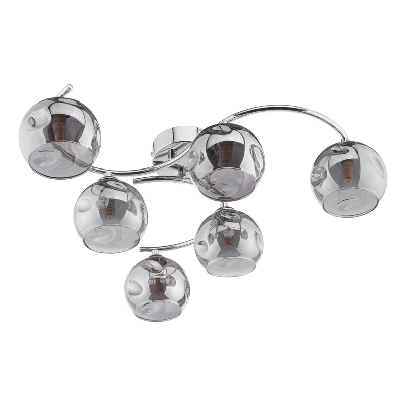 Dar Lighting Nakita 6lt Semi Flush Polished Chrome With Organic Smoked Glass • NAK6450-15