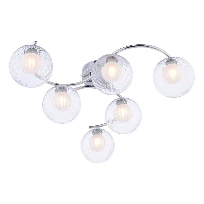 Dar Lighting Nakita 6lt Semi Flush Polished Chrome With Clear/Opal Glass • NAK6450-20