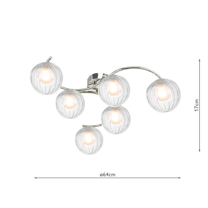 Dar Lighting Nakita 6lt Semi Flush Polished Chrome With Clear/Opal Glass • NAK6450-20