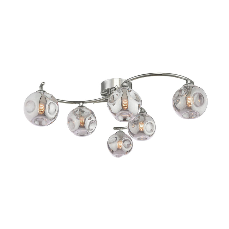 Dar Lighting Nakita 6lt Semi Flush Polished Chrome With Closed Organic Smoked Glass • NAK6450-28